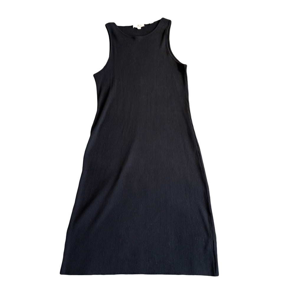 NWT Vince‎ Ribbed Knit Cotton Sleeveless Midi Dress, Black, Size XL